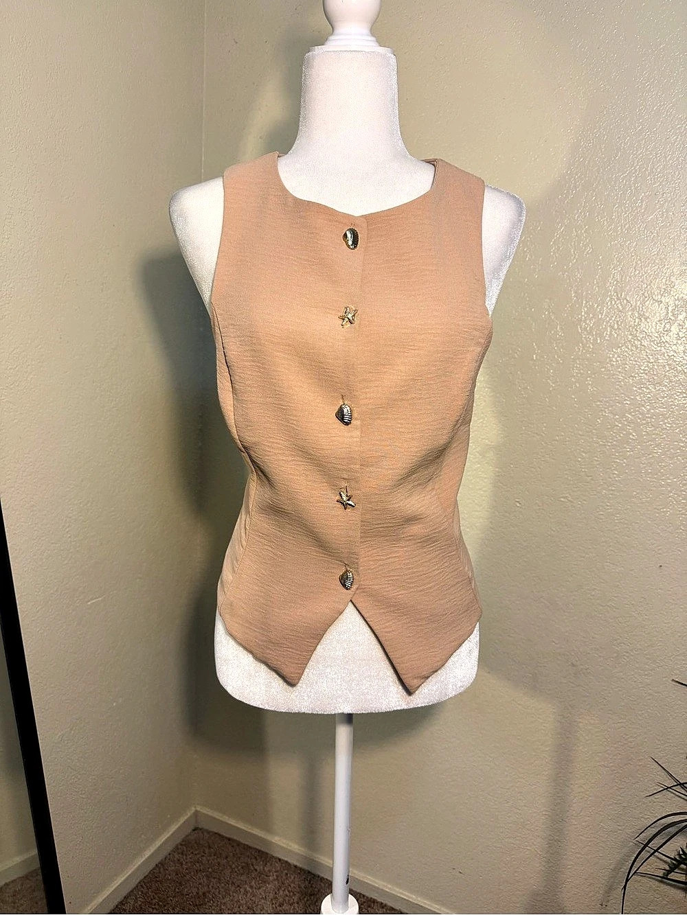 Faith and Joy Button Front Blouse in Brown Small Like New